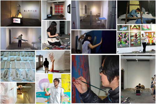 Some of the artists and their works during the residency in 2013 Some of the artists and their works during the residency in 2013
