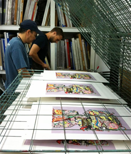 Master Printer Erik Hougen working with Keyholder Resident Andrew Chan Master Printer Erik Hougen working with Keyholder Resident Andrew Chan