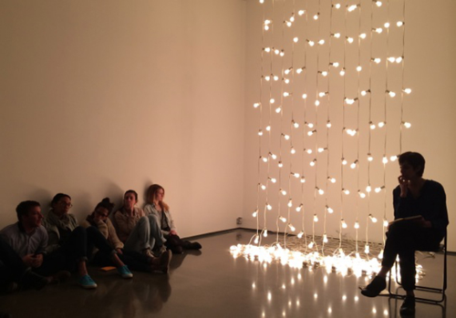 Students gathered in front of Felix Gonzalez-Torres, "Untitled" (North), 1993. Part of Turn on the Bright Lights, a thesis exhibition curated by Carla Acevedo-Yates, CCS Bard '14 Students gathered in front of Felix Gonzalez-Torres, "Untitled" (North), 1993. Part of Turn on the Bright Lights, a thesis exhibition curated by Carla Acevedo-Yates, CCS Bard '14