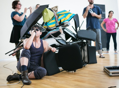 Performance rehearsal at Uferstudio, Berlin, 2014. Photo: Aleks Slota. Performance rehearsal at Uferstudio, Berlin, 2014. Photo: Aleks Slota.