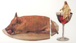 Roast Pig and Christ Cocktail,collage Roast Pig and Christ Cocktail,collage