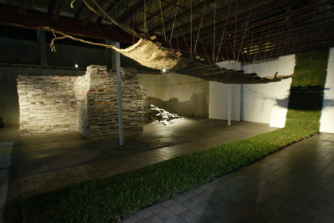 Hanging, 2004, burlap, twine, wood, grass Hanging, 2004, burlap, twine, wood, grass